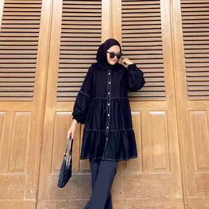 Moza Tunik Bahan Rayon Premium Ld 110-130 Bahan Adem Rayon Grade A Atasan Wanita Kancing Muslim Busui Friendly Panjang 80cm Kain Dress Modis