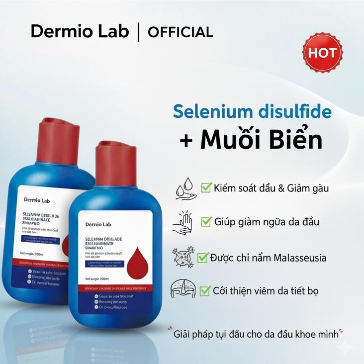 1 TẶNG 1 Dầu gội chống gàu giàu Selenium Disulfide được nghiên cứu bởi Phòng Thí Nghiệm Dermio giúp kiểm soát dầu sâu và làm dịu da đầu với thành phần thảo dược