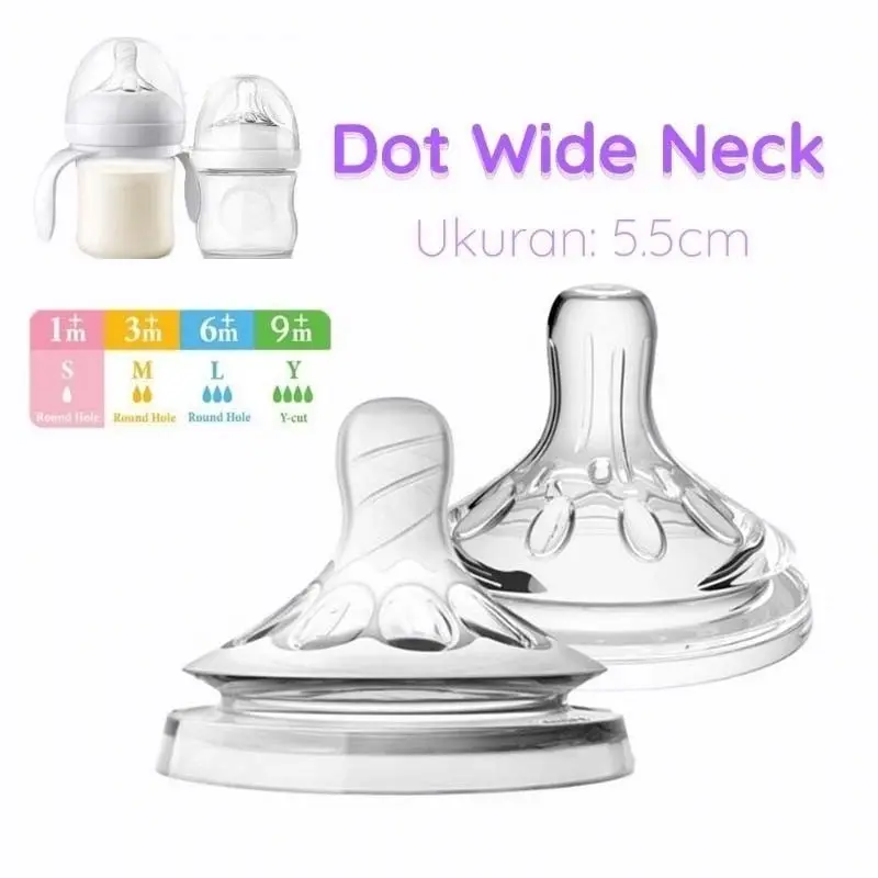 Dot Nipple Bayi Natural 5.5CM Wide Neck BPA Free Dot Botol Susu Empeng Bayi Silikon