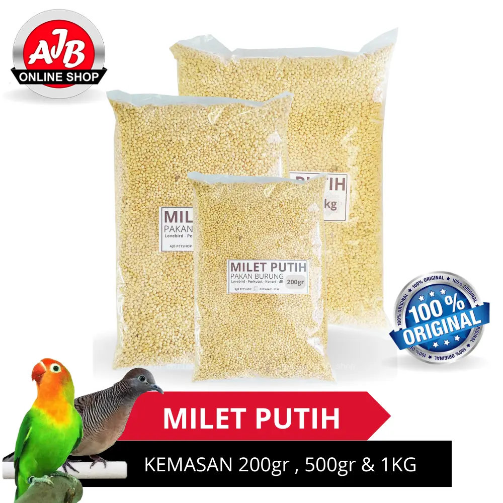 MILET PUTIH PAKAN BURUNG LOVEBIRD MILLET BERSIH MAKANAN PERKUTUT KEMASAN 200 GRAM 500 GRAM DAN 1KG
