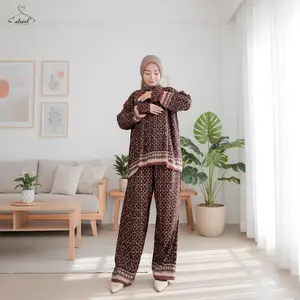 Setelan wanita  JUMBO rayon motif I Setelan kekinian lengan kancing I Oneset by alEZal