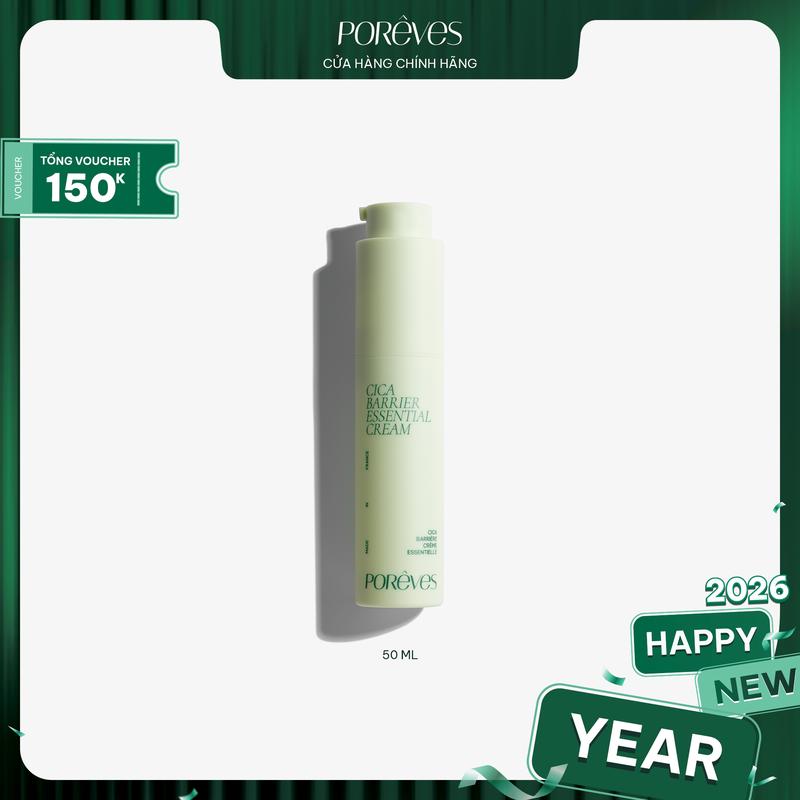 PORÊVES Kem Dưỡng Ẩm Mỏng Nhẹ Hỗ Trợ Phục Hồi Cân Bằng Hệ Vi Sinh Da CICA BARRIER ESSENTIAL CREAM 50ml | Làm Đẹp Da Skincare Chăm Sóc Da Nam Nữ Rau Má