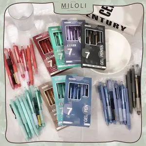 [MILOLI] 7Pcs GEL PEN CLASSIC STYLE Simple Pulpen Mekanik Gel Pen Black 0.5mm Minimalist - D0071