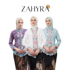 Zahyra Kebaya Encim Bordir Motif Bunga Mawar Tangan Panjang - Dress Wanita Seragam Katun Polymikro Putih Hitam untuk Sekolah, Wisuda dan Bridesmaid Atasan Pesta Mewah