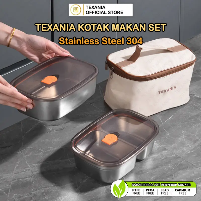 [EXCLUSIVE RICKY HALIM] TEXANIA Set Kotak Makan Stainless Steel 304 1700ml Kedap Udara Anti Karat - Tahan Lama - Bebas PFOA - Kitchenware