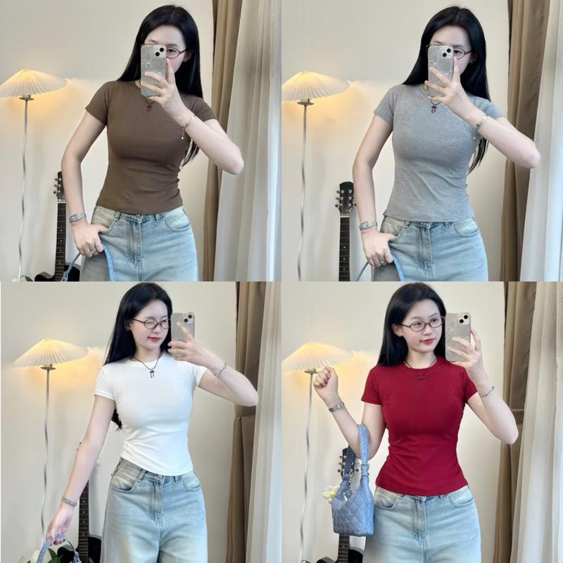 Piustudio'S Áo thun nữ Basic Bigsize chất Borip Qc ôm body thấm hút mồ hôi cổ tròn phong cách trẻ trung cho cân nặng 45-85kg thoải mái khi mặc dễ phối đồ