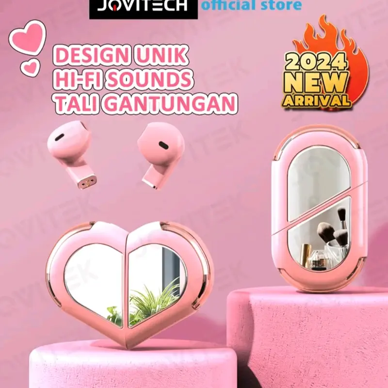 New Design Two Ways Model Earphone Headset Bluetooth Ep39 Loves Heart Pink Touch Control Hi-Fi Sound Headphone 4