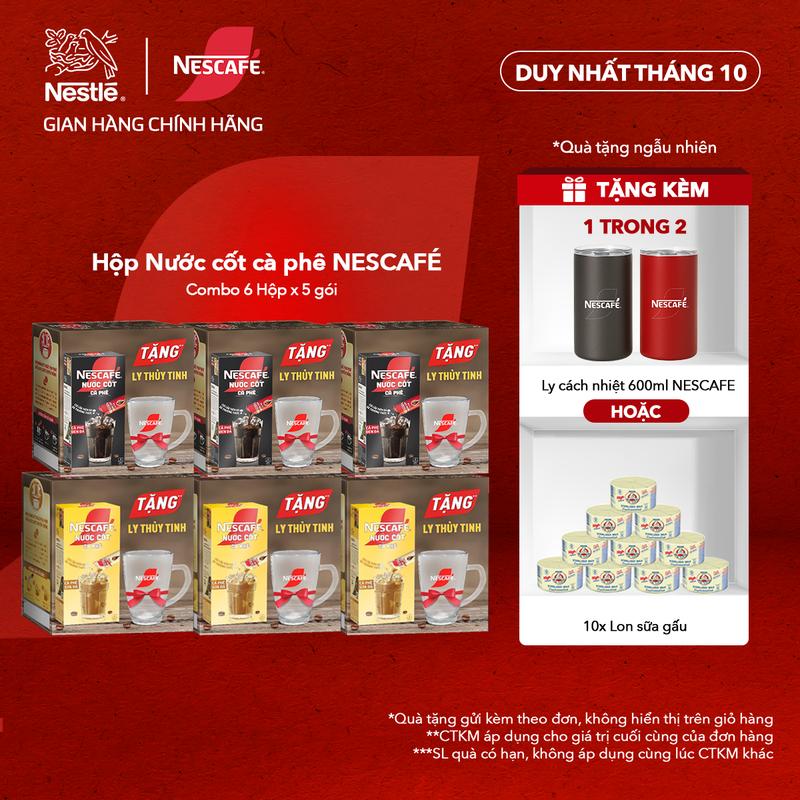 [Date cuối T12/2025] [TẶNG LY THỦY TINH] Nestlé VN COMBO 6 HỘP NƯỚC CỐT CÀ PHÊ NESCAFÉ CÀ PHÊ SỮA ĐÁ VÀ CÀ PHÊ ĐEN ĐÁ -Hộp 5 gói-ST