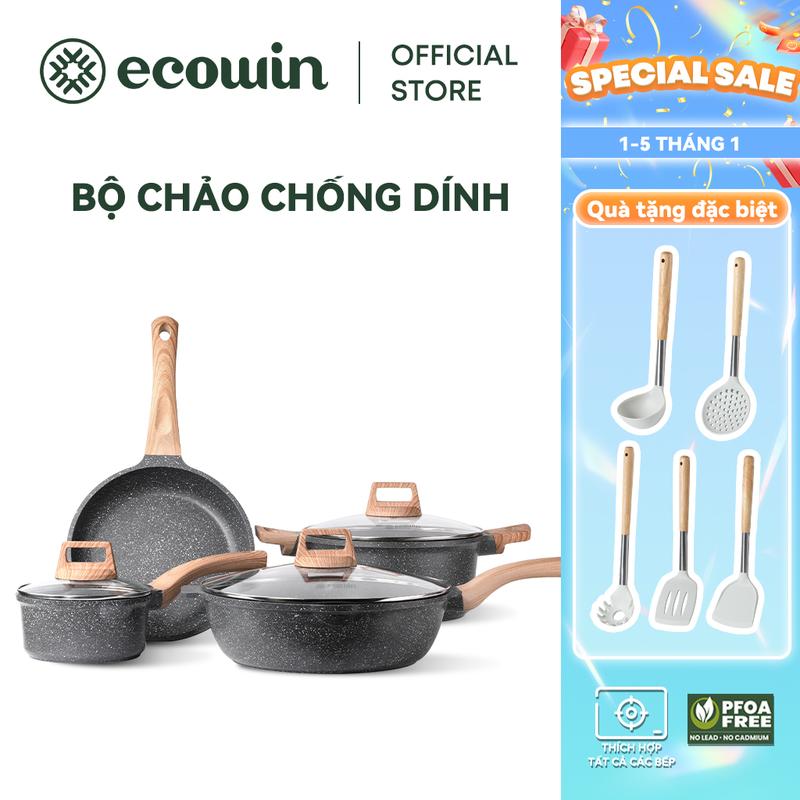 Bộ Dụng Cụ Nấu Ăn, Ecowin, 3 / 4 Cái, Bao Gồm Bộ Chảo Chống Dính, Nồi Chiên Sâu, Nồi Chiên, Nồi Súp, Nồi Chảo