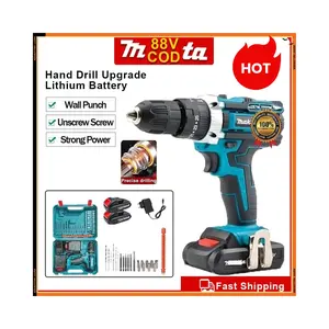 MAKlTA 88VF & 96Vf &9980VF + 2baterai  Mesin bor cas 10mm bor listrik murah bor tangan baterai besi tembok Beton kayu - Cordless Drill bor cas tukang