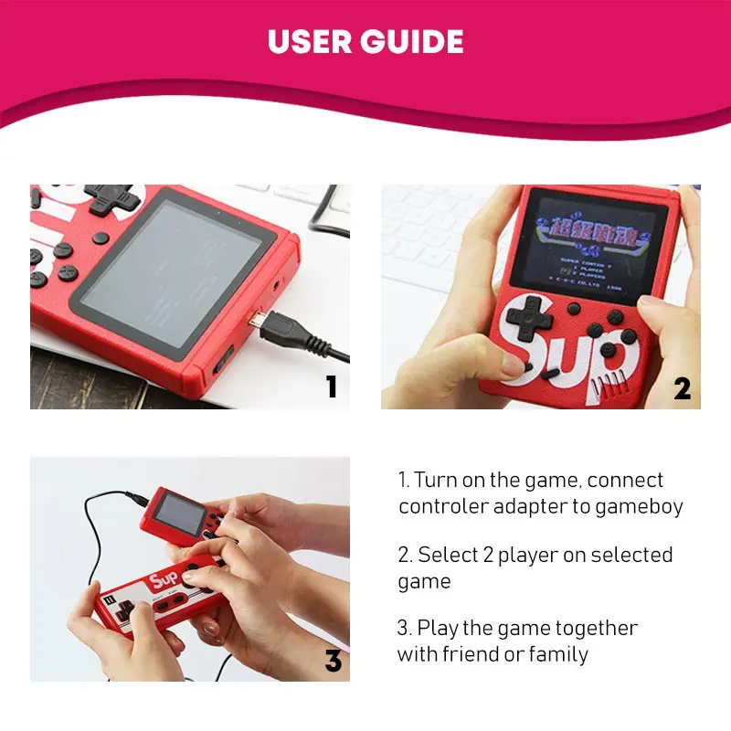 400 IN 1 Game Retro Klasik Layar Portabel Konsol 3 Inci dengan Remote untuk Gameboy Pemain Ganda Gamepad Black 3