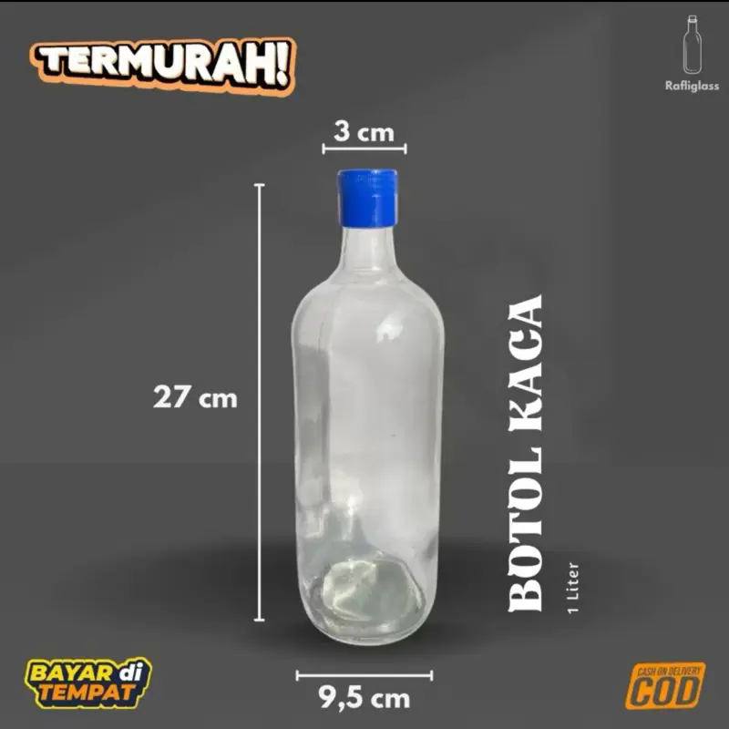 Botol Kaca 1 Liter Botol Bensin Tutup Ulir