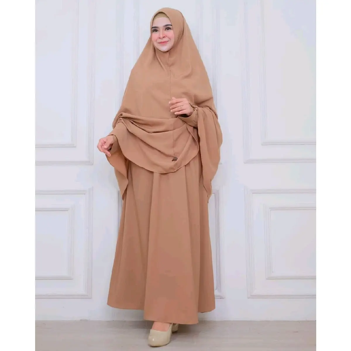 Khadijjah Set Syar'i / Gamis Khadijah Set Khimar Wolfis / Gamis Set Khimar Polos Bahan Wolfis Premium