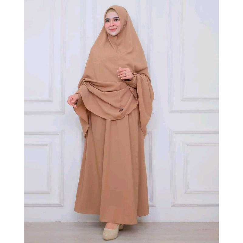 Khadijjah Set Syar'i / Gamis Khadijah Set Khimar Wolfis / Gamis Set Khimar Polos Bahan Wolfis Premium 1