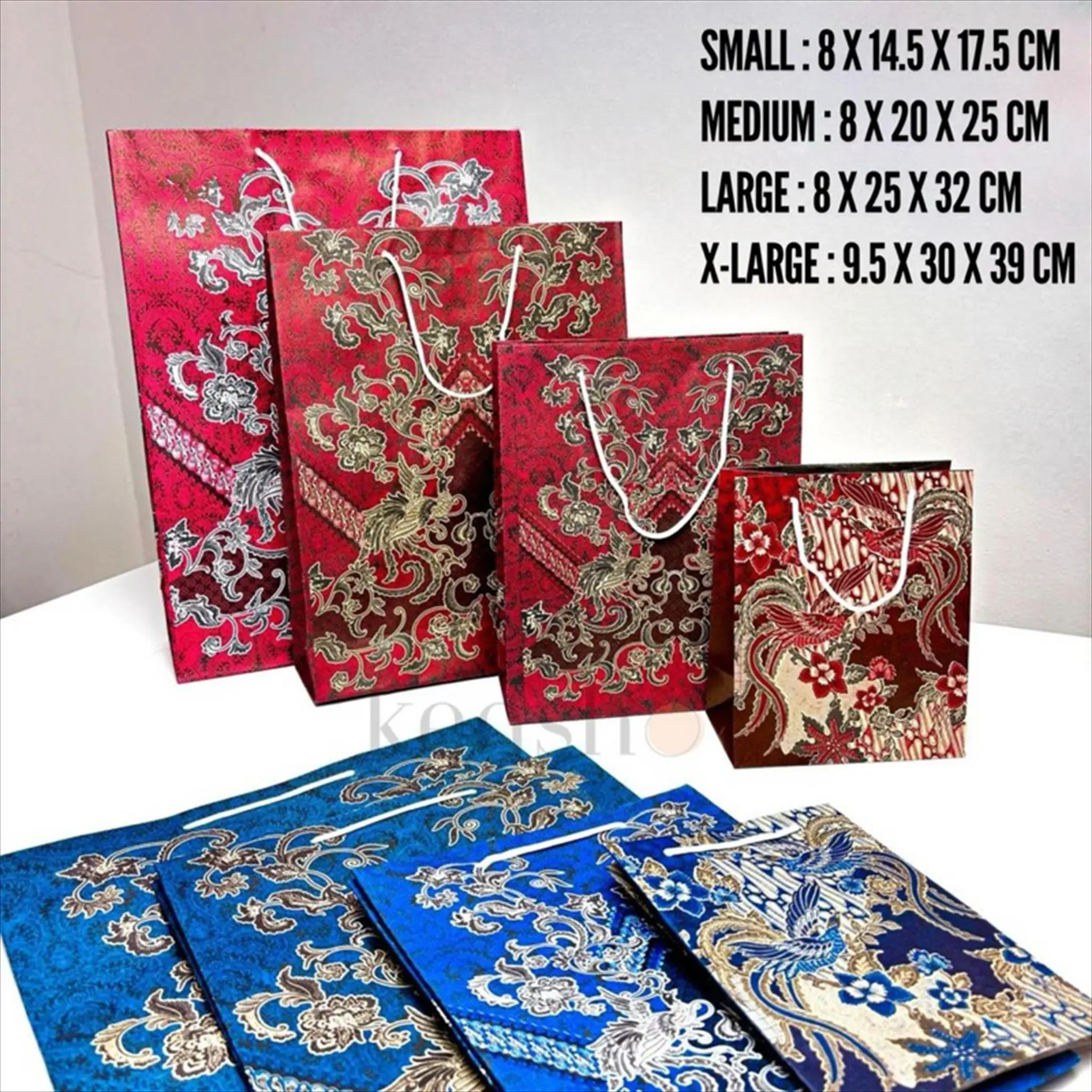 12 Pcs Paper Bag Batik Merah Biru Souvenir S M L XL / Ecer Grosir