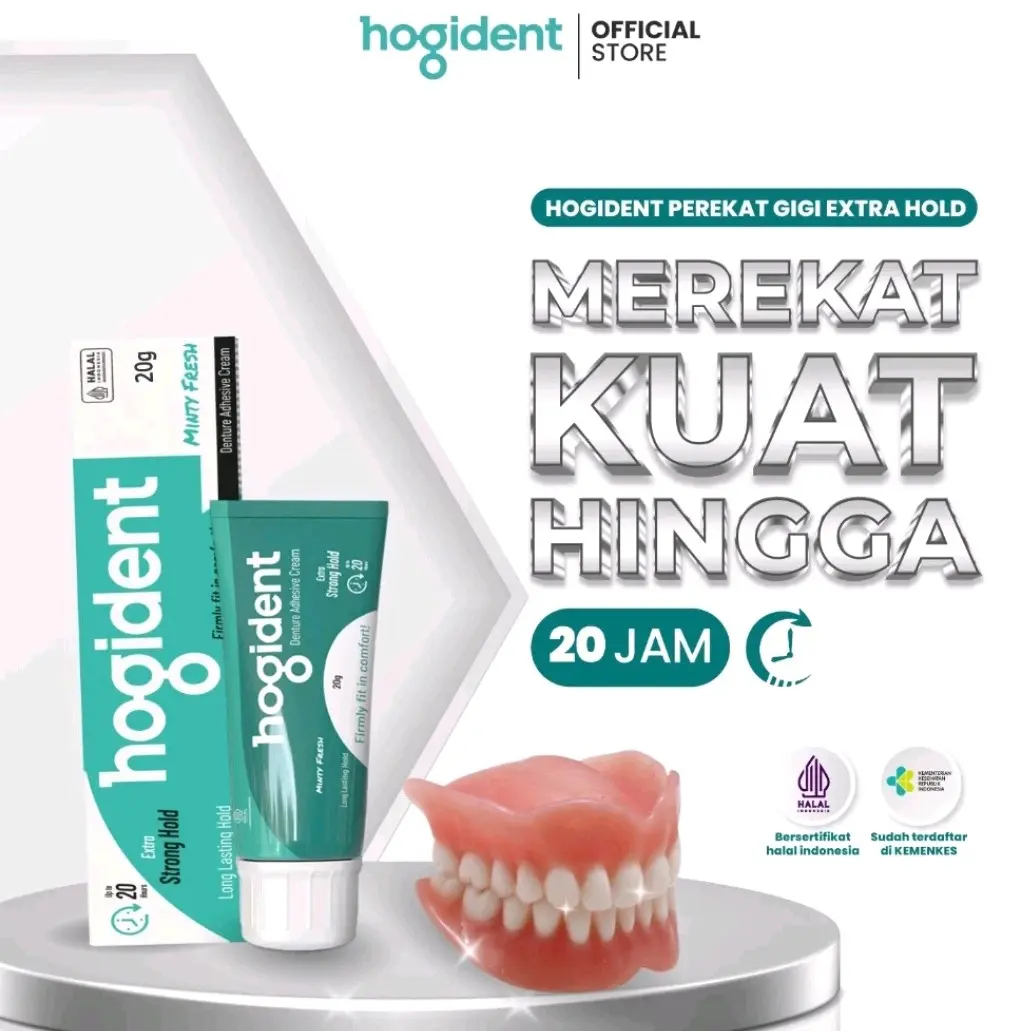 HOGIDENT Lem Perekat Gigi Palsu 20gr dan 60gr tahan sampai 20jam