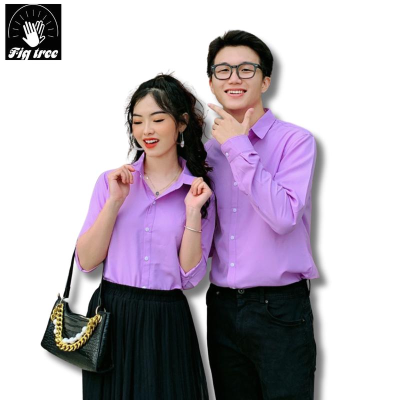 Áo Sơ Mi NamVà Nữ FIGTREE sét giá 1 áo - Màu Tím Cà Chất Cotton Trơn Mềm Mịn Lên dáng Sang Trọng- Thanh lịch Dành cho Tình Nhân Công Sở Shirt