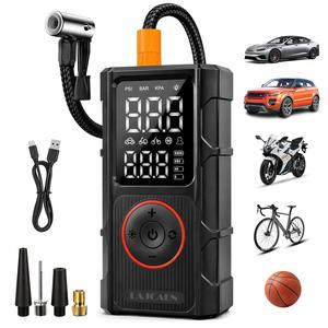 ポータブルワイヤレスタイヤインフレーターポンプ、デジタル圧力計＆LEDライト、USB充電式、SUV・車・自転車・オートバイ対応