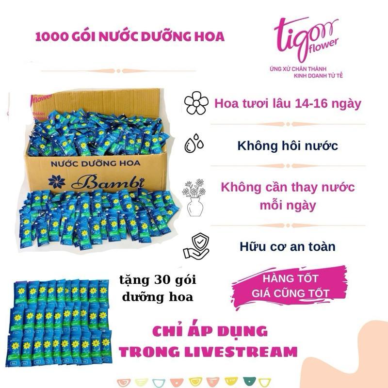 Thùng 1000 gói NƯỚC DƯỠNG HOA BAMBI (1 gói 5ml) - Hoa tươi lâu rực rỡ, giữ nước sạch hơn (tặng kèm 30 gói dưỡng - QUÀ CHỈ CÓ TRONG LIVE)