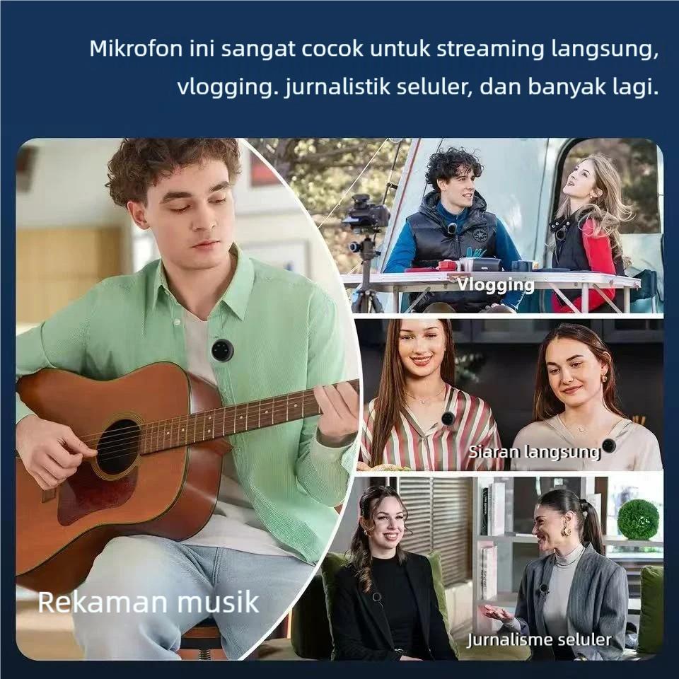 P11 PRO 2-in-1 Mikrofon Nirkabel dengan Kemasan Pengisian Daya untuk Vlogger dan Penyedia Konten HP Plug & Play Lavalier  kreator Microphone Transmisi 2.4GHz Pengurangan Kebisingan Ganda wireless Mic