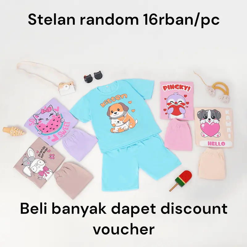 LuckyOne Kaos STELAN Oblong Motif Random Anak Laki-Laki Perempuan Usia 2-8 Tahun 3