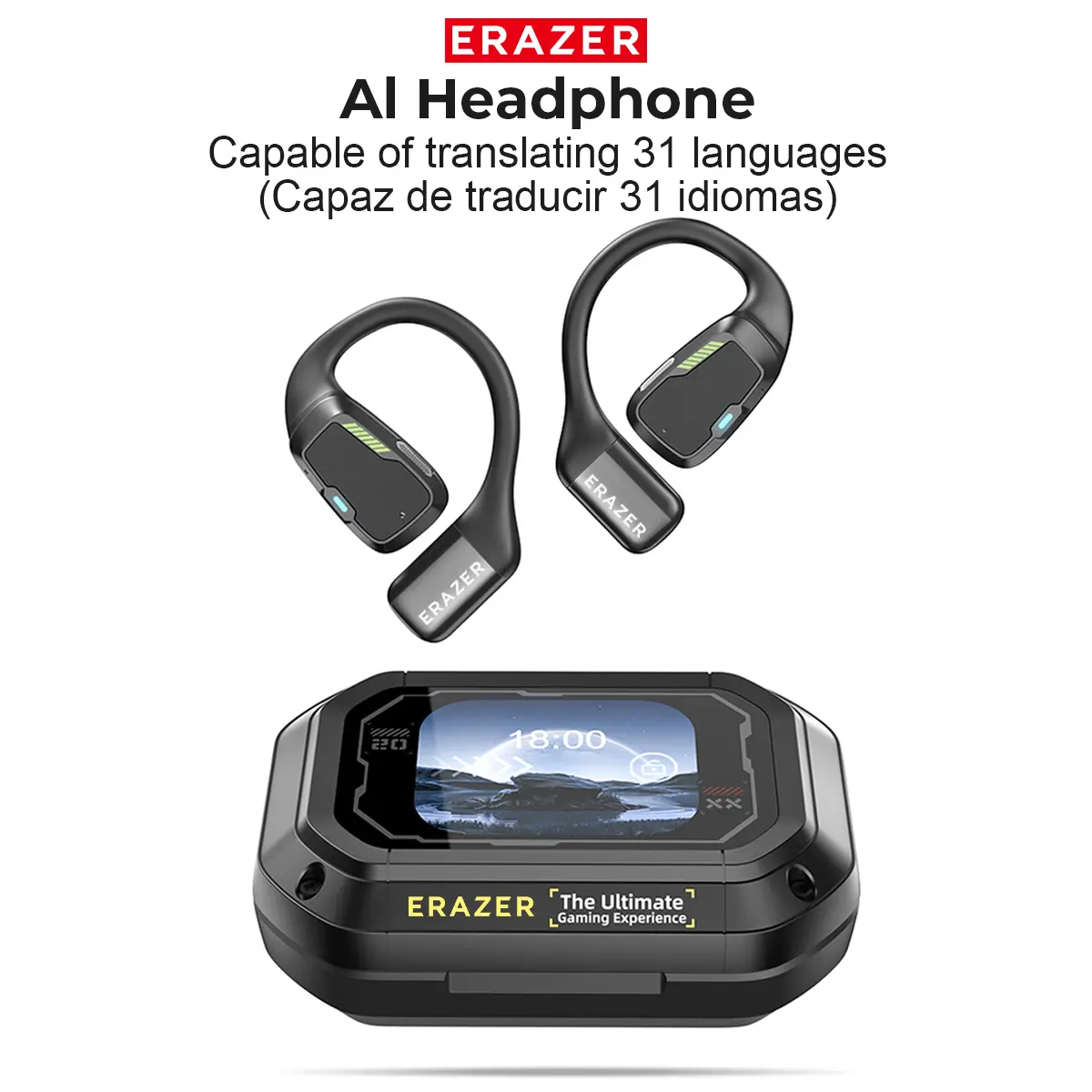 ERAZER XP6 AI Smart True Wireless Bluetooth Headset V5.4 TWS AI Real-time Translation Conversation Downloadable APP Download LED Touch Screen OWS Headphone Olahraga Gaming