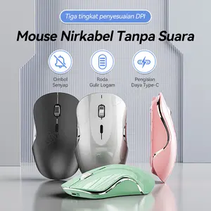 MOU32 Mouse Nirkabel Tanpa Suara Rechargeable Type-C 3 Tingkat DPI dengan Roda Gulir Logam Ergonomis untuk Laptop PC Kantor