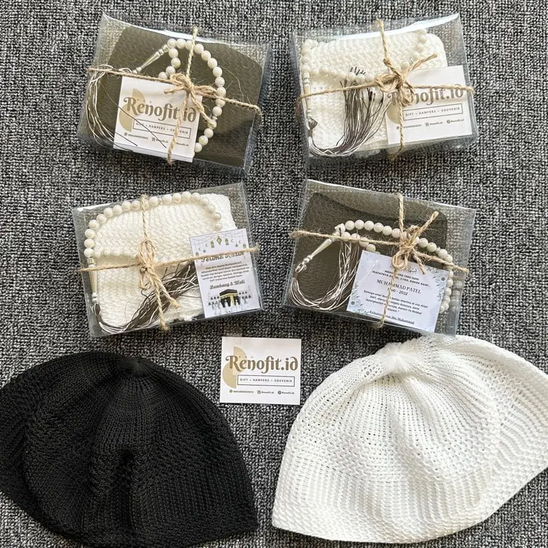RN] Paket 25-50 PCS Souvenir Peci Rajut Tasbih Mutiara dan Tasbih Digital Umroh Haji Tahlil Pengajian Tasyakuran Khitan Syukuran Lebaran Wedding bisa pakai KARTU UCAPAN Muslim 3