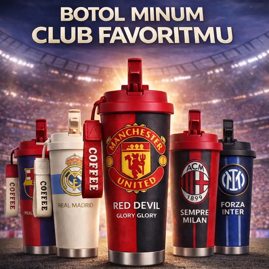 Tumbler Clubbola Football Edition 500ml Stainless Steel SUS 316 Sedotan Portable Botol Minum Aesthetics TERLARIS