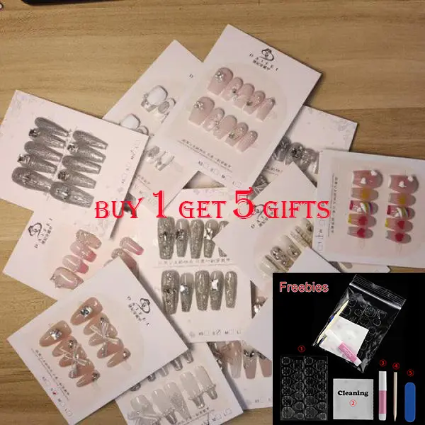 Flash Sale Ready Stock Full HANDMADE Artificial Nail Art Cat Eye pearl press on nail set with Glue Phototherapy Nails Reusable and Removable