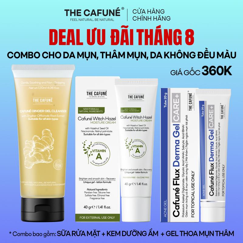[DEAL ƯU ĐÃI] Combo Gel Chấm Mụn Cafuné Flux, Sữa Rửa Mặt, Kem Dưỡng Ẩm The Cafuné Dành Cho Da Mụn 120gram Skincare  Làm Đẹp Da Chăm Sóc Da