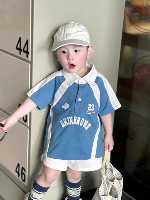 (TẶNG ĐỒNG HỒ)Bộ quần va áo hè Polo Xanh phối trắng EKIN, Aó Chất Cotton Phối Quần Trắng Mềm Cho Bé Trai, Size từ 10-30kg cho bé trai COTTON Jean