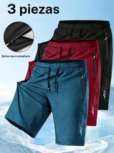 Pantalones cortos deportivos casuales para hombre, de secado rápido con cordón ajustable, ajuste entallado y color sólido, con bolsillos con cremallera para correr y uso diario