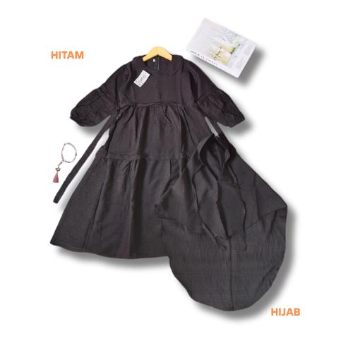 Gamis muslimah anak perempuan latifa Polos linen usia 3 - 12 tahun Gamis free kerudung anak 1