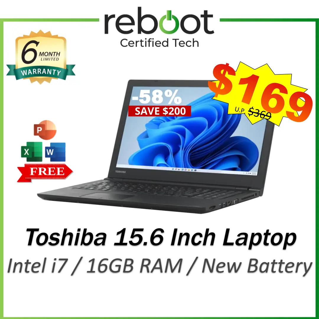 [Refurbished] Toshiba 15.6 Inch Laptop / Toshiba R35 / Intel i7 & Intel i5 / SSD Drive / 16GB RAM / Windows 11 + Free MS Office / Local Seller / Fast Shipping!