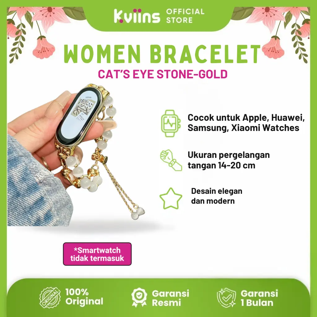 Kviins Strap Huawei Cat's Eye Stone Watch Strap for Huawei Band 9/8 & Huawei Fit 3 | Elegant & Stylish Huawei Watch Band 8/9