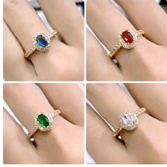 Cicni Wanita Titanium Anti Karat Permata Tanam Oval Cantik Elegan Rings