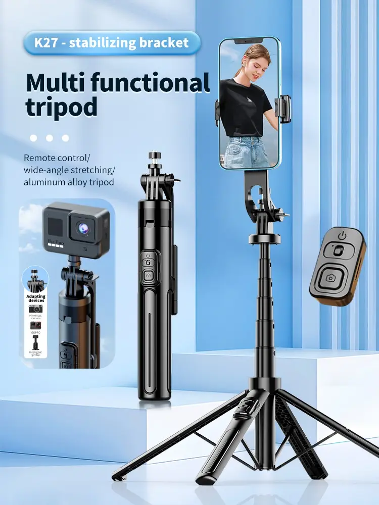 Wireless Selfie Stick with Bluetooth Remote Portables Foldable Stand tripod for Vlog Shooting Record for Smartphone