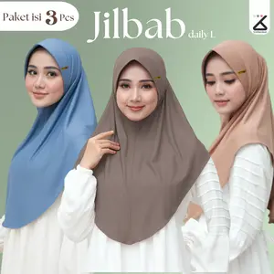 PAKET HEMAT 3 pcs JILBAB DAILY size L label AKRILIK/jilbab instan jersey bergo sport hamidah size L Daily Kerudung Muslim