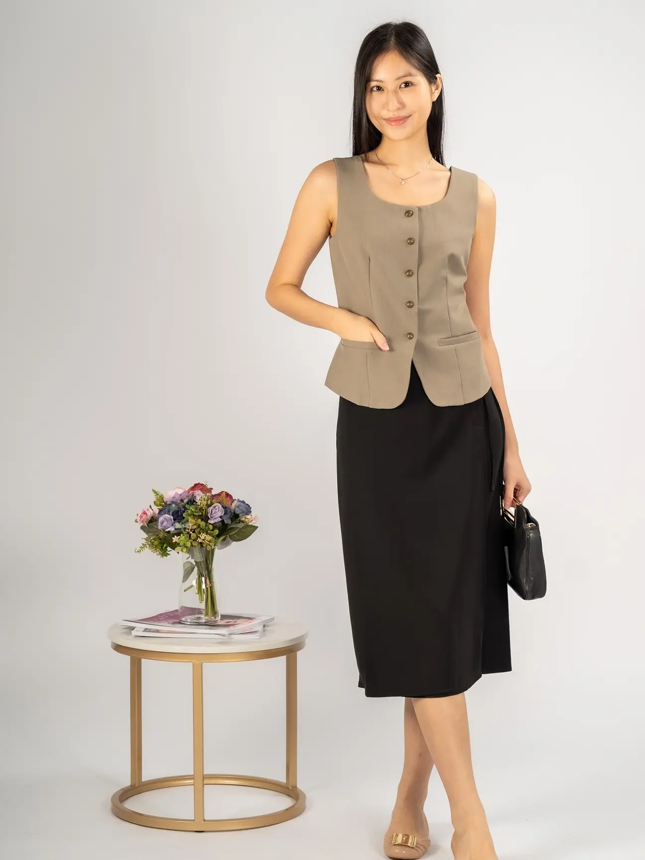 [New Launch] Lena Vest Top in Etoupe, Black & White - Womenswear