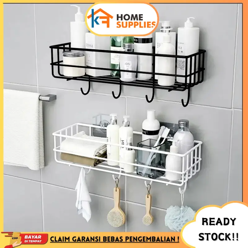 【KF】Rak Tempel Dinding Kamar Mandi Rak Besi Gantung Tempelan Dinding Tanpa Bor