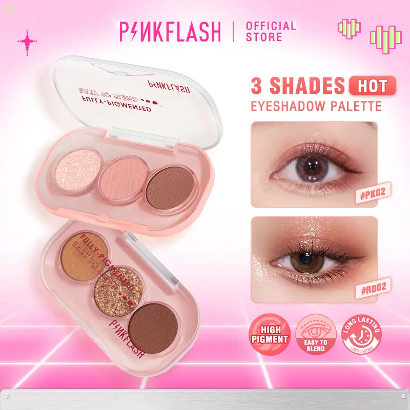 [Official] PINKFLASH 3 Shades Eyeshadow Palette Giltter High Pigment Easy To Blend Waterproof Lasting 11 Colors