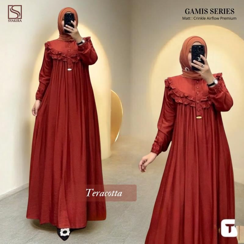 Gamis Lebaran 2025 Bahan Crinkle Airflow Premium Dress Muslim Panjang Motif Renda 0