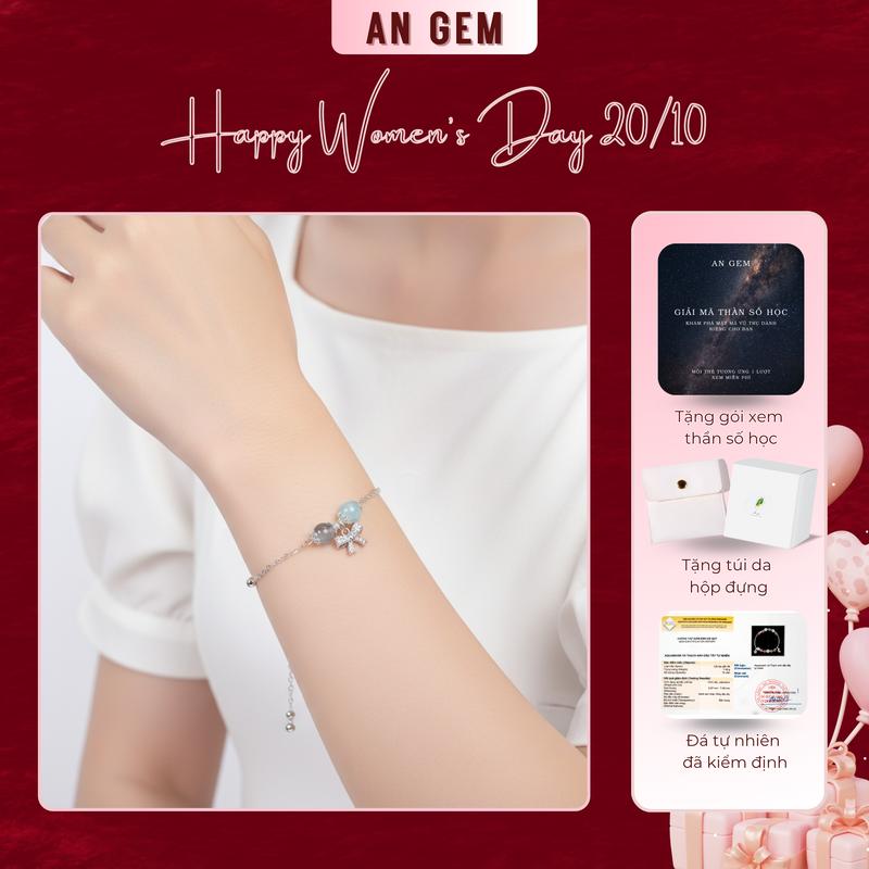 Vòng tay nữ đá tự nhiên mix charm nơ, Ribbon An Gem, lắc tay đá phong thủy năng lượng tích cực phối charm tinh tế, Bracelet, phụ kiện quà tặng sinh nhật giáng sinh Noel Tết Valentine