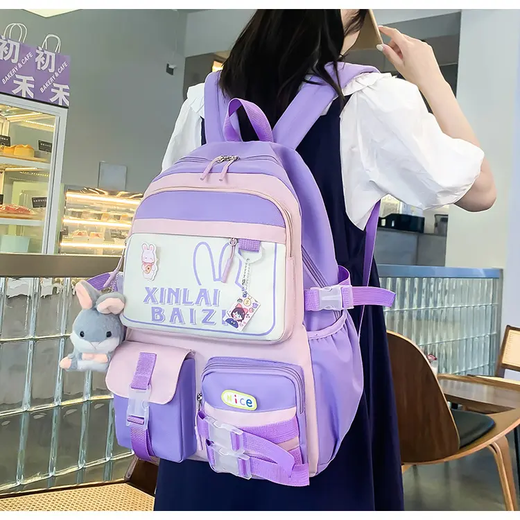 Set balo 4 món đi học đi chơi balo học sinh nữ nhiều ngăn 5