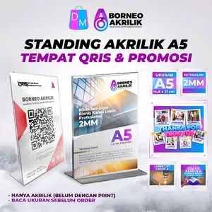 STAND AKRILIK A5 STAND QRIS TENT HOLDER STANDING AKRILIK WADAH BROSUR PERLENGKAPAN USAHA MEDIA PROMOSI AKRILIK BORNEO AKRILIK DILEMASHOP