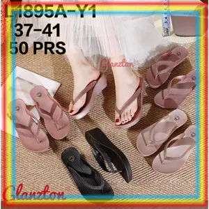 sandal jepit tinggi tebal wedges 7cm Glitter Sandal Jepit Karet Wanita Glanzton Japit Wedges Gliter-Gliter