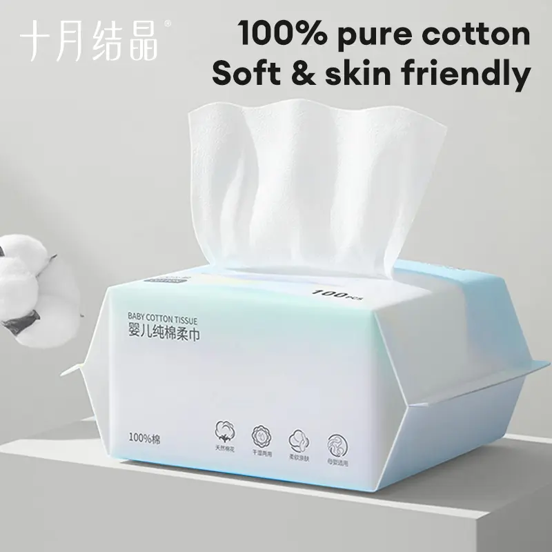 TEN-M JOURNEY Baby Dry Wipes Infant Cotton Tissue for Dry & Wet Dual-use 100% Cotton 100s