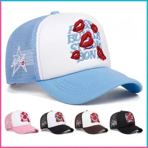 Topi Jaring Trucker Hat Cap Kalcer Skena Biru Pink Red Lips Cowok Cewek - Topi Baseball Fashion Topi Snapback - Topi Viral y2k Outfit Anak STM SMA SMP Unisex Topi Jaring Murah Pria Wanita Dewasa tata
