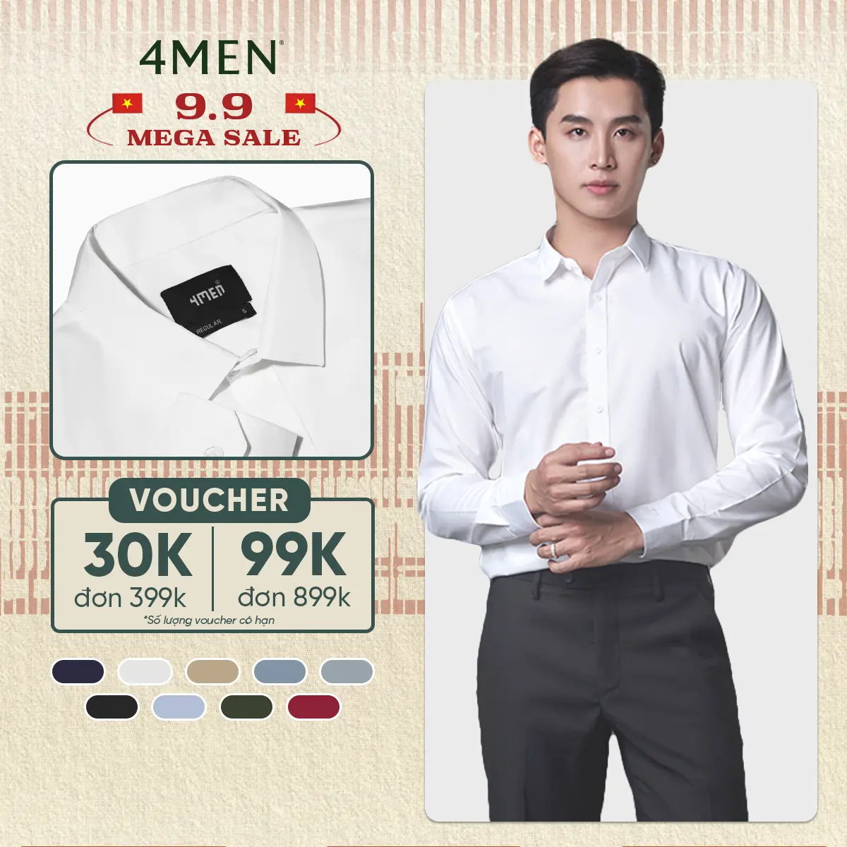 Áo sơ mi nam tay dài trơn đẹp 4MEN SM088 lụa chéo hạn chế nhăn, mềm mịn, form tailored rộng công sở trẻ trung